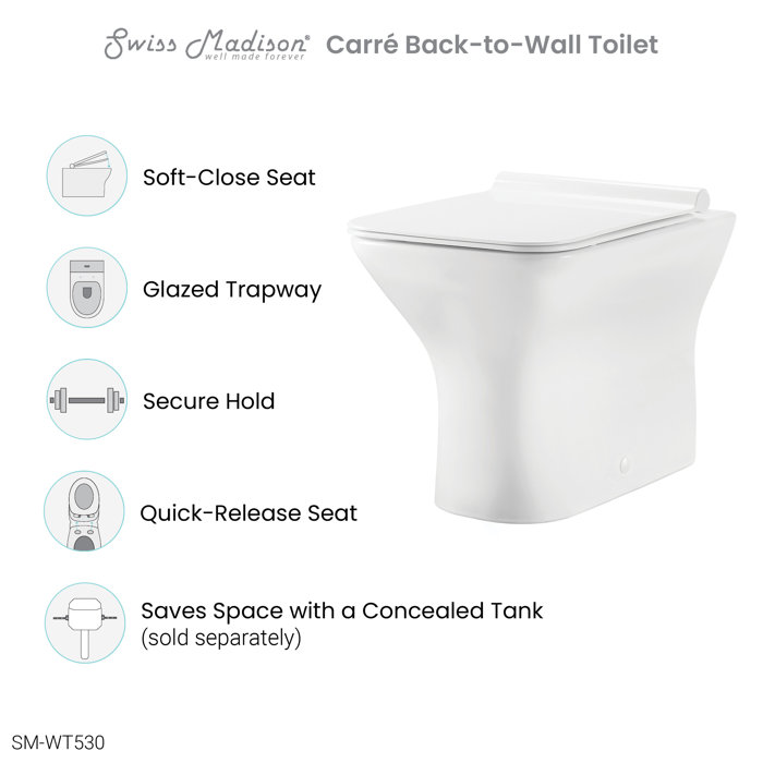 Swiss Madison Carre DualFlush Elongated Back to Wall Toilet (Seat